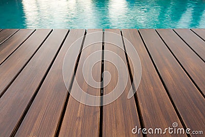 Wooden Deck Swimming Pool Stock Photo