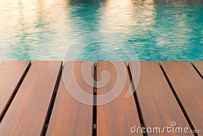 Wooden Deck Swimming Pool Stock Photo