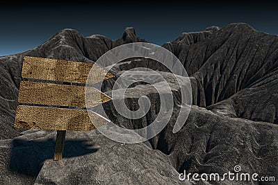 Empty wooden guide board and mountain road, 3d rendering Stock Photo