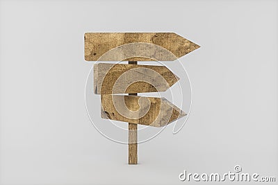 Empty wooden guide board with white background, 3d rendering Stock Photo