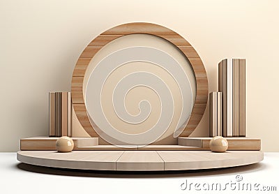 Empty wooden podium. Illustration AI Generative Stock Photo