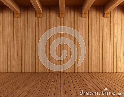 Empty wooden room with ceiling beams Stock Photo