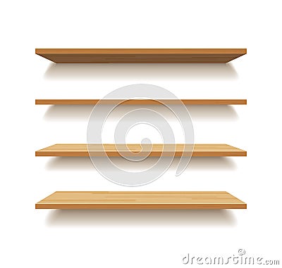Empty wooden shelf isolated background Vector Illustration