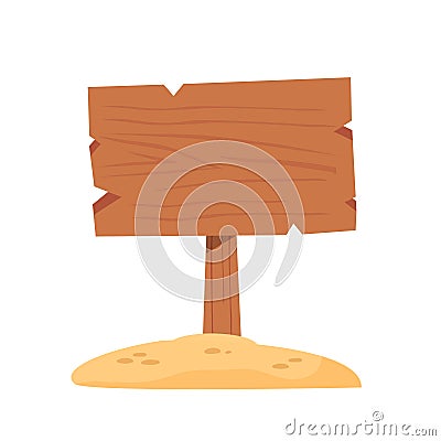 Empty wooden street signboad with sand. Summer banner. Vector Illustration