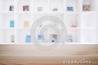 Empty wooden table and blur background of abstract in front of m Stock Photo