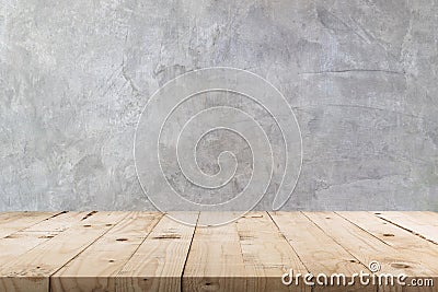 Empty wooden table and concrete wall texture and background with copy space, display montage for product Stock Photo