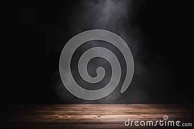 Empty wooden table with smoke Stock Photo