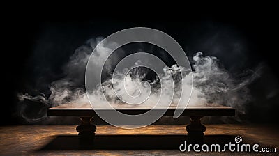 empty wooden table with smoke floa Stock Photo