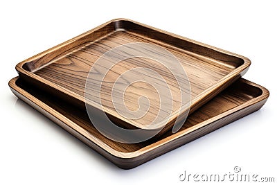 Empty wooden trays isolated from white background Stock Photo