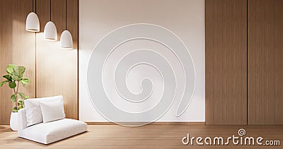 Empty wooden wall design and mini sofa japanese style. 3D rendering Stock Photo