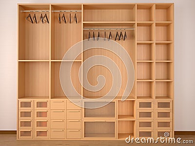 Empty wooden wardrobe closet. Cartoon Illustration