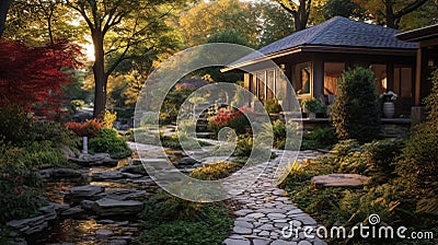 Empty Zen Backyard Japanese Style Blurry Background Stock Photo
