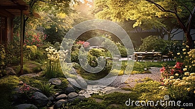 Empty Zen Backyard Japanese Style Blurry Background Stock Photo