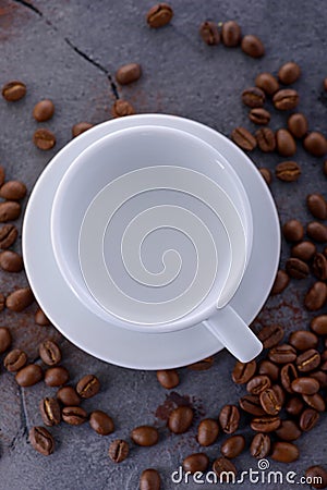 Empy cup and coffee bean Stock Photo