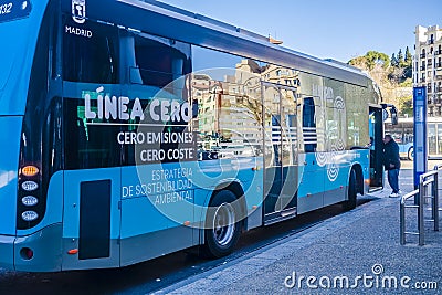 EMT bus waiting outside Atocha railway station Editorial Stock Photo