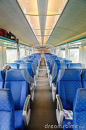 Emtpy interior of the train for long and short distance Stock Photo