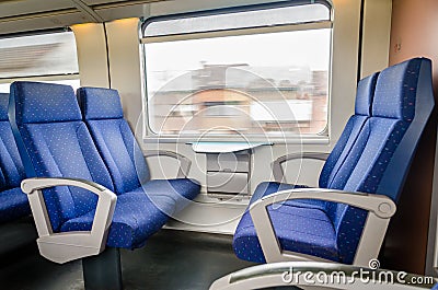 Emtpy interior of the train for long and short distance Stock Photo