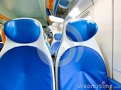 Emtpy interior of the train for long and short distance Stock Photo