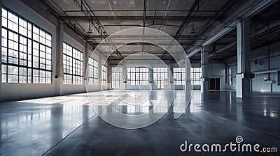 Emty big bright warehouse. Ai generated Stock Photo