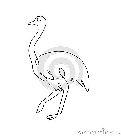Emu line art. Australia emu bird in outline style. Ostrich one line. Vector continuous line. Vector Illustration