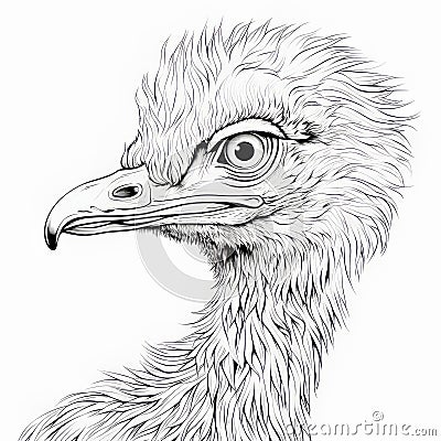 Emu Outline: Children's Coloring Page With Thick Crisp Lines Stock Photo