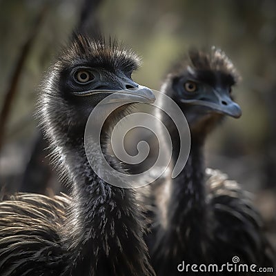 Emus in Their Natural Habitat Stock Photo