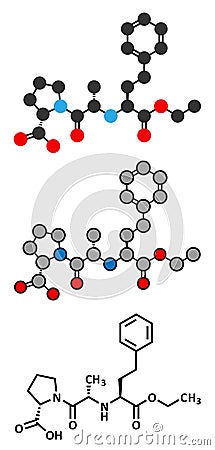 Enalapril high blood pressure drug molecule. Angiotensin Converting Enzyme (ACE) inhibitor used in treatment of hypertension Vector Illustration