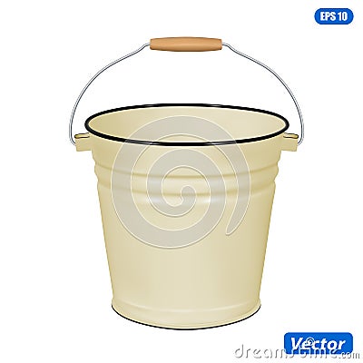 Enamel bucket isolated on white background Vector Illustration