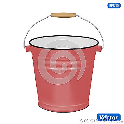 Enamel bucket isolated on white background Vector Illustration