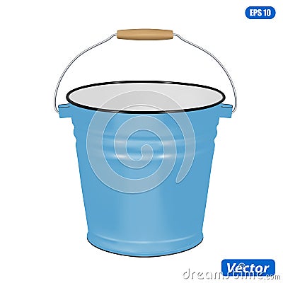 Enamel bucket isolated on white background Vector Illustration