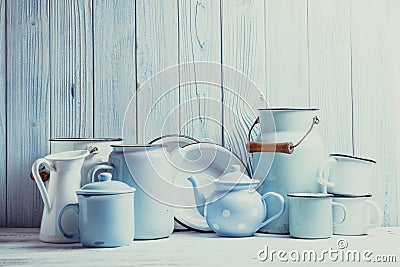 Enamelware still life Stock Photo