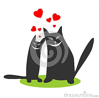 Enamored black cats Vector Illustration