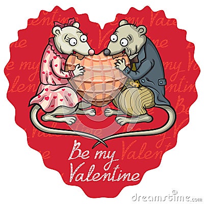 Enamored mice valentine heart Stock Photo