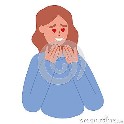 Enamored person falling in love, with heart shaped eyes. Charmed face admiring, feeling sentiment emotions Cartoon Illustration