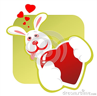 Enamored rabbit and heart Vector Illustration