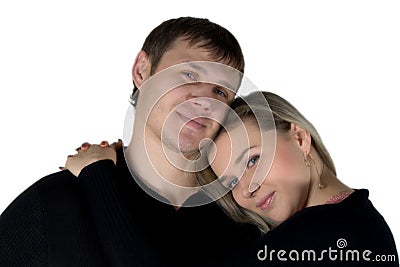 Enamoured man and the woman. The isolated portrait on a white ba Stock Photo