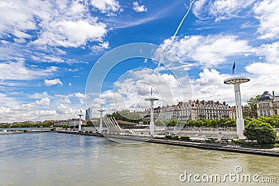 Enbankment of the Rhone river in Lyon, France Stock Photo