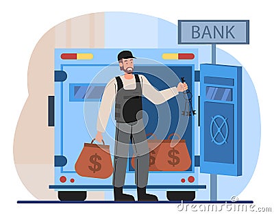 Encashment man near bank concept Vector Illustration