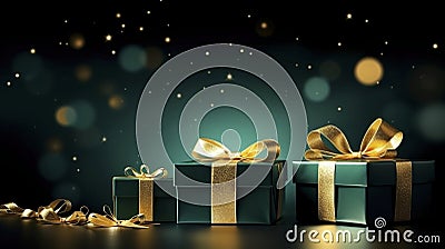 Enchanted Christmas gift boxes ai generated banner background copy space Stock Photo