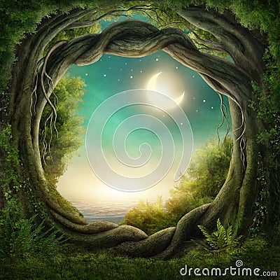 Enchanted dark forest Stock Photo