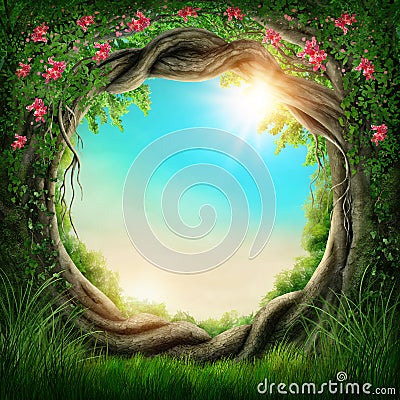 Enchanted dark forest Stock Photo