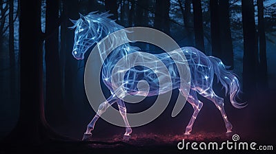 Enchanted Equine Guardian: Horse Patronus Amidst Enchanted Woodland Stock Photo