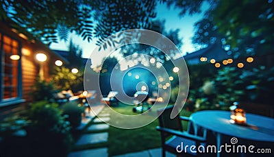 Enchanted Evening Backyard with String Lights, AI Generated Stock Photo