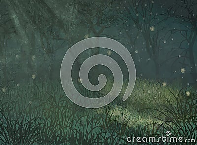 Enchanted forest copy space background. Enchanted forest copy space background for text. Illustration of enchanted forest for copy Cartoon Illustration