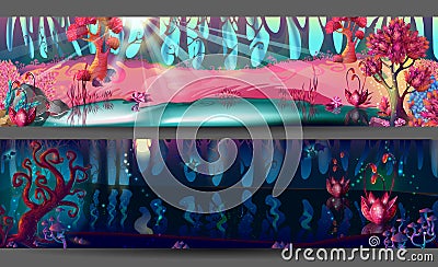 Enchanted Forest Horizontal Banners Vector Illustration