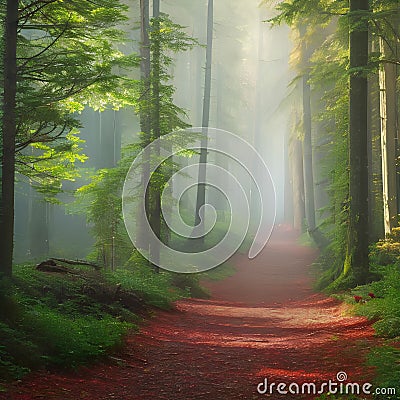 395 Enchanted Forest Path: A mystical and enchanting background featuring a forest path with magical elements in soft and enchan Stock Photo