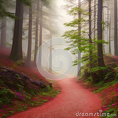435 Enchanted Forest Path: A mystical and enchanting background featuring a forest path with magical elements in soft and enchan Stock Photo