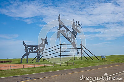 The Enchanted Highway is a collection of the world`s largest scrap metal sculptures found in North Dakota Editorial Stock Photo
