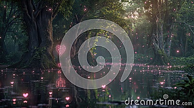 enchanted love forest in valentines day pragma Stock Photo