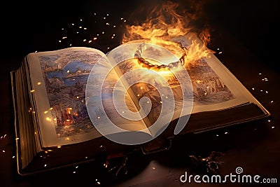 Enchanted manuscript, pages filled with secret spells Stock Photo